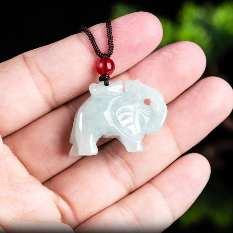 

Jia Le/ Natural A+ Jade Auspicious Elephant Necklace Pendant High Jewelry Fashion Accessories Gift for Men and Women Couples