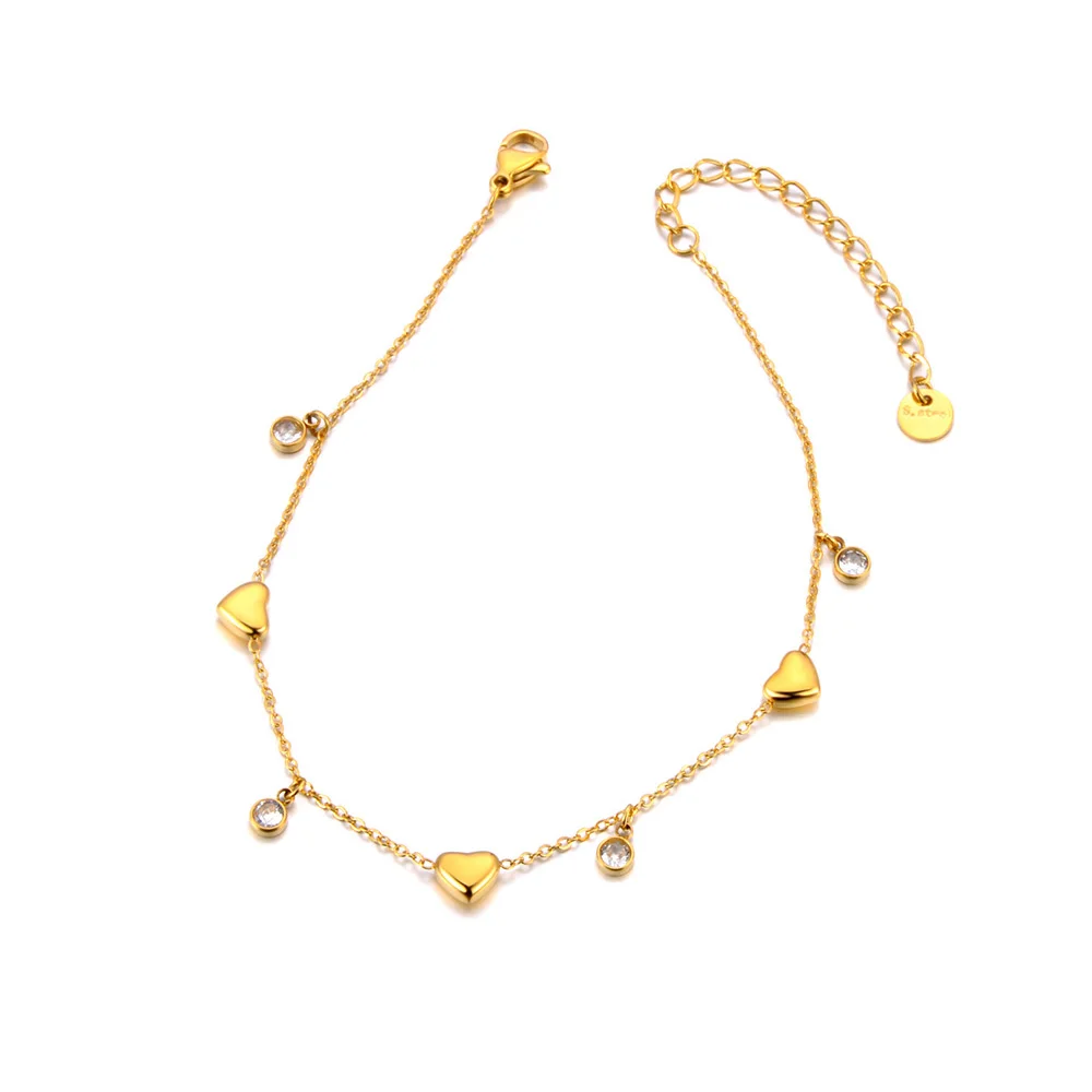 Lokaer White Cubic Zirconia Heart Chain Stainless Steel Trendy Anklet For Women Girls Fashion Delicate Summer Jewelry New A24006