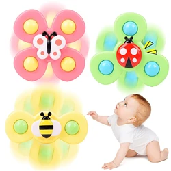 Juguete giratorio de 3 piezas con ventosa para niños, juguete sensorial para aliviar el estrés, juegos educativos de baño para bebés, sonajero giratorio