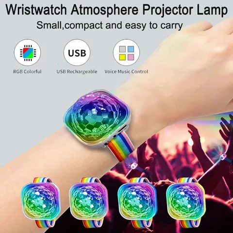 USB Rechargeable LED Wristband Disco Ball Light with Suction Cup Sound Control Mini Stage Light for Party Car KTV Kids Decor