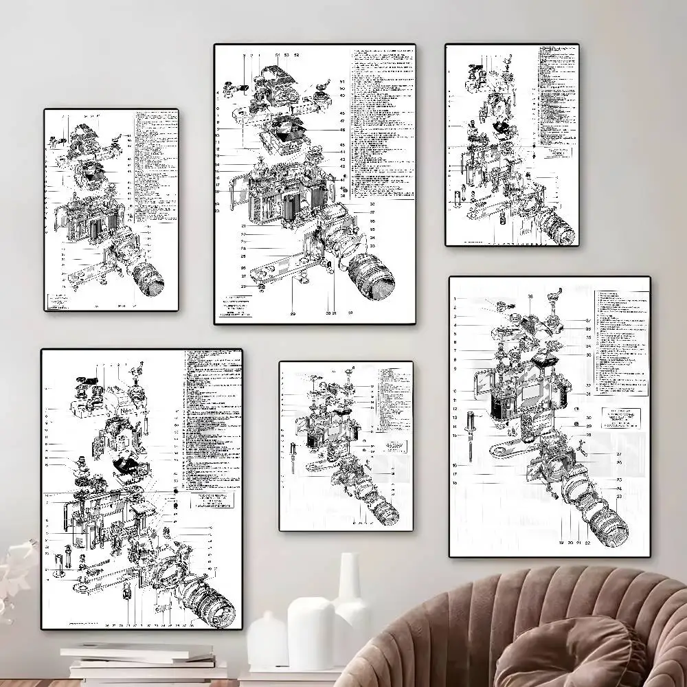 الرجعية كاميرا مخطط صور جدار الفن قماش HD الجمالية ورق طباعة جدار الفن لغرفة المعيشة بار ديكور المنزل الموضة #2