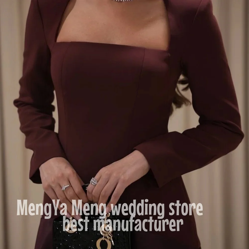 ZHUISHU Personalizzato Rosso Colletto Quadrato Maniche Lunghe robes de soirée Raso A-line Senza Spalline Abiti Da Festa Pavimento-Lunghezza Abito Da Promenade