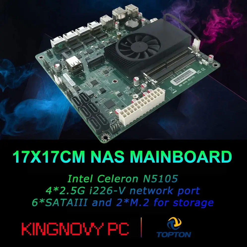 

N5105 NAS Материнская плата Mini ITX Промышленный ПК 17x17 СМ Мягкая маршрутизация Intel i226 2,5 Гбит/с 4 * LAN 2 * M.2 NVMe 6 * SATA3.0 HDMI2.0 DP