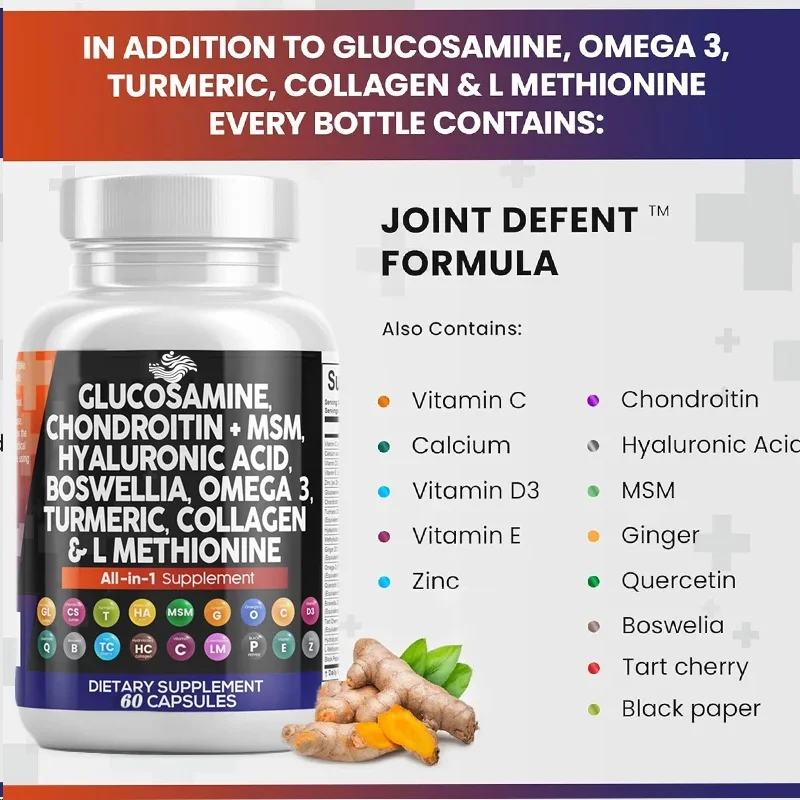 Glucosamina condroitina msm cúrcuma ácido hialurônico ácido de colágeno cereja suplemento de suporte para articulações 3 cápsulas de quercina