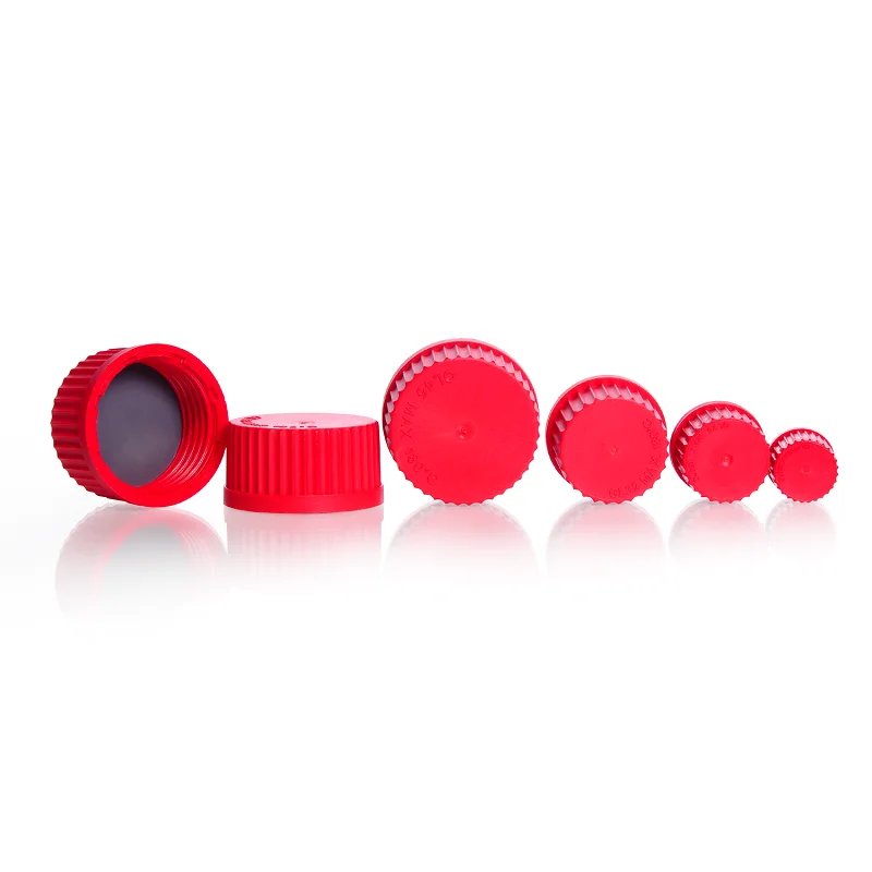 DURAN® High Temperature Screw Cap (PBT, red), with PTFE-coated, peroxide cured silicone cap liner