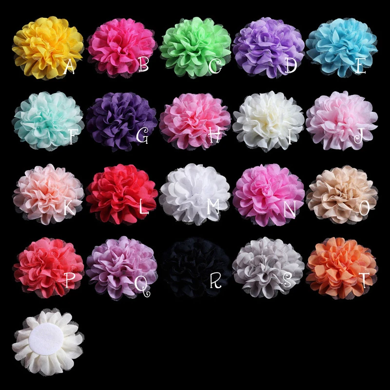 50pcs/lot 12CM 20colors Fluffy Chiffon Mesh Lace Flowers For Children Hair Accessories Artificial Fabric Flowers For Headbands