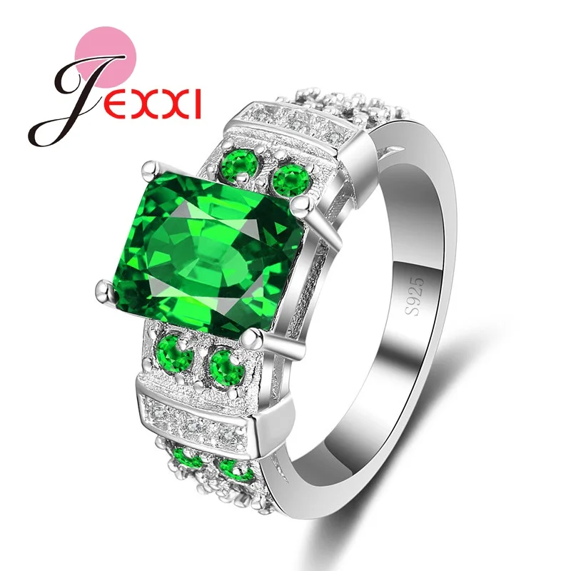 Rectangular CZ Zirconia Stone Rings For Women Lady Best Gift For Birthday 925 Sterling Silver Ring 3 Colors Available