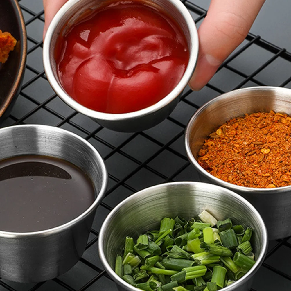 

4 Pcs Stainless Steel Containers Airtight Sauce Cups Dipping Bowls Reusable Condiment Boxes Home Kitchen Travel Small Storage
