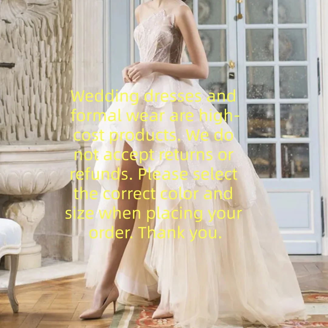 Ivory Champagne O-Neck Tulle Prom Dress High Low Petal Skirt Birthday Evening Party Gown Customized