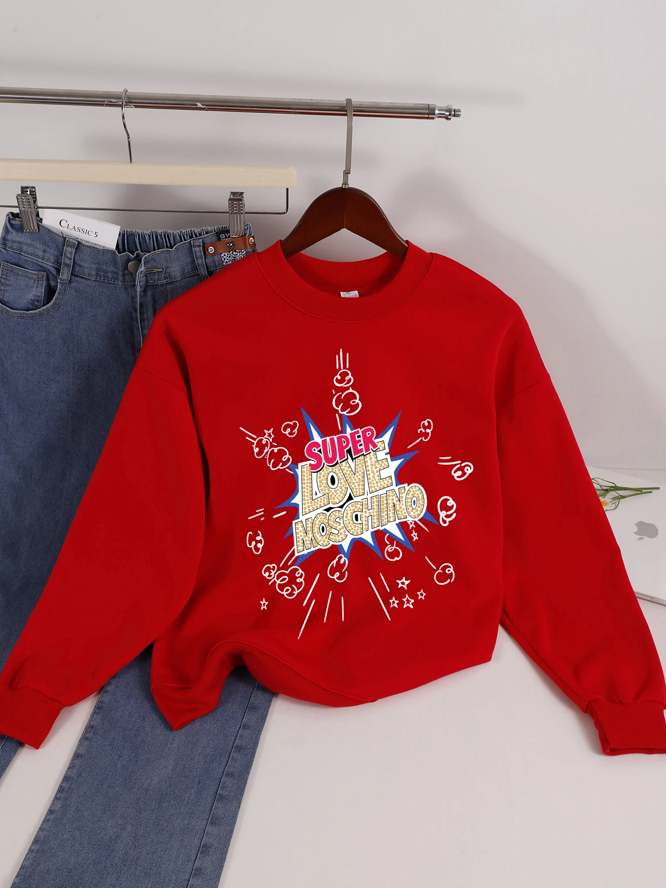Sudaderas con estampado de Super Love Moschino para mujer, ropa deportiva suave a la moda, jerséis informales de otoño con cuello redondo, ropa femenina que combina con todo