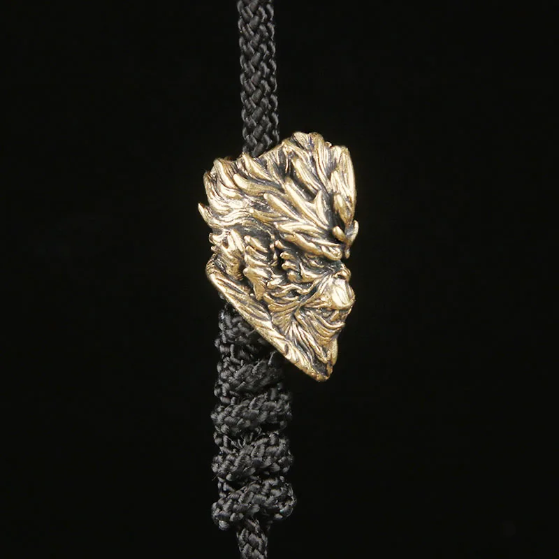 Solid Copper Monkey King EDC Paracord Pendant Handmade Knife Bead Keychain Charm Spacer Bead for Outdoor  DIY Jewelry