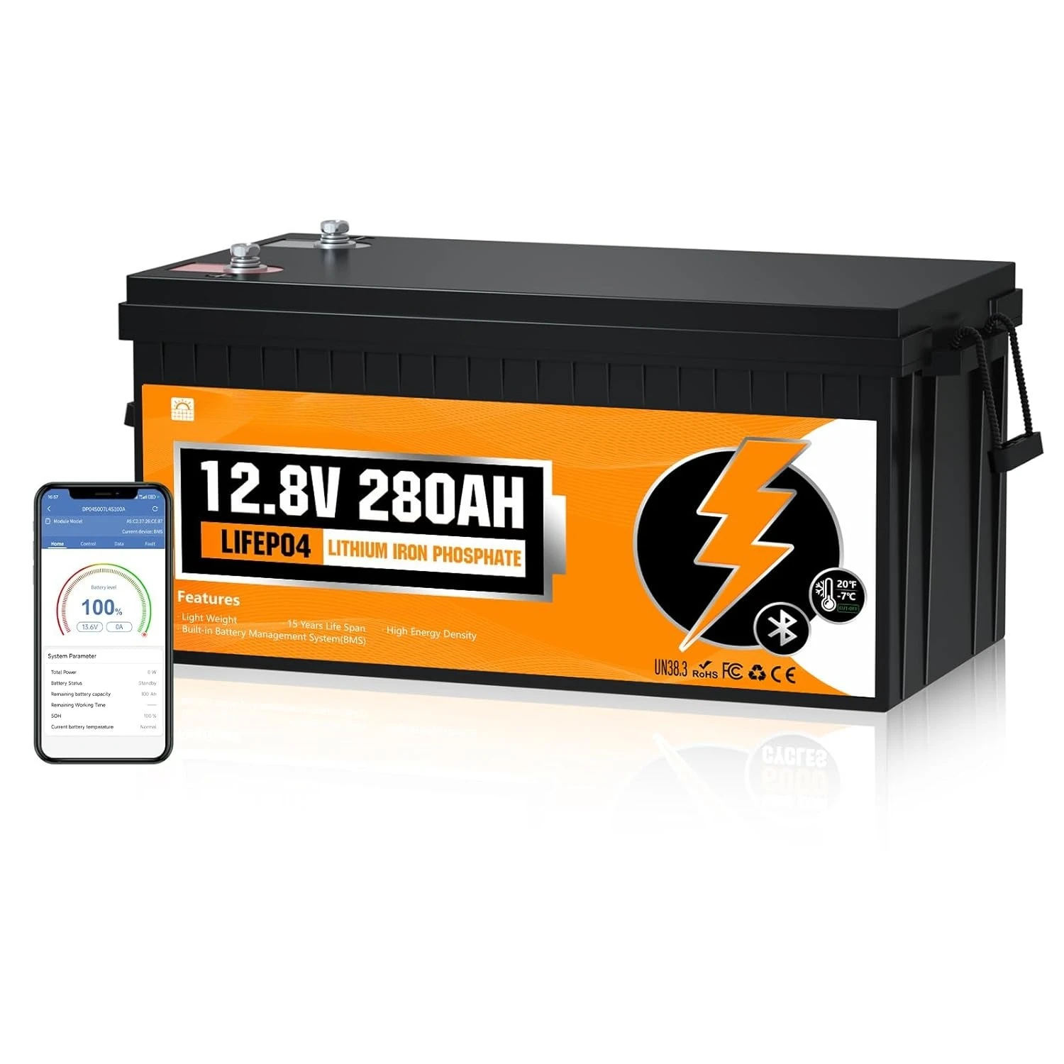3584Wh 12V 280Ah LiFePO4 RV Battery Bluetooth Low Temp Cutoff 200A BMS Deep Cycle Camper Trailer Off-Grid Solar, Custom