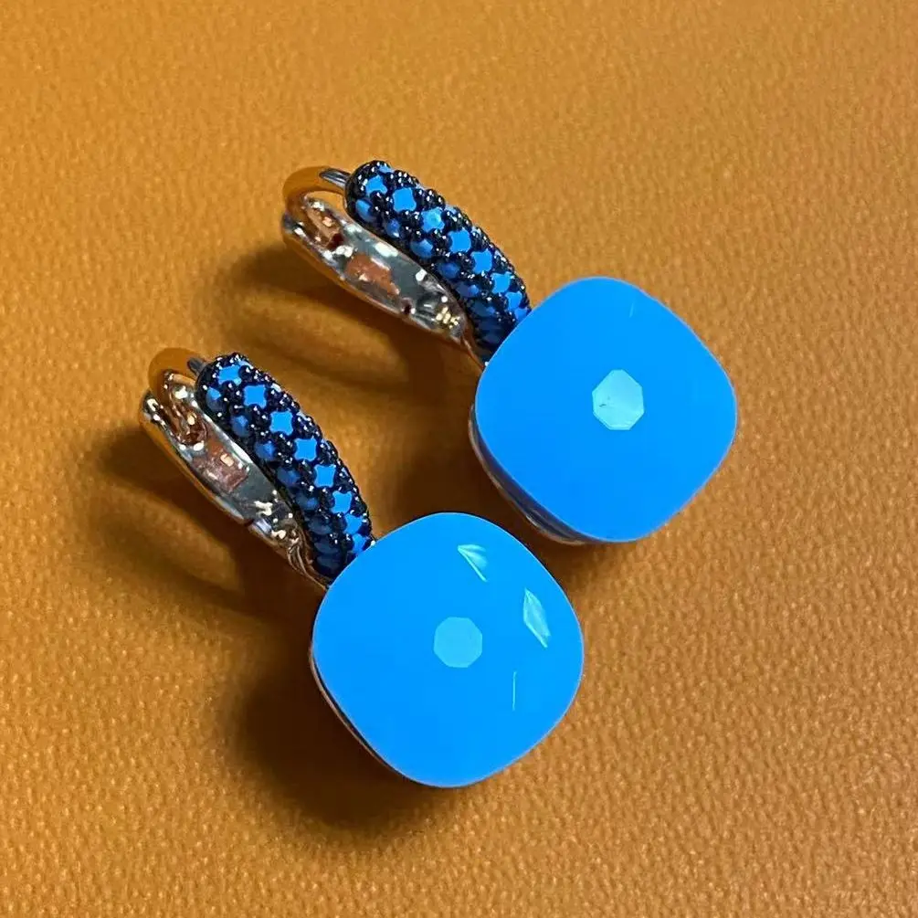 

10.6mm Classic Nudo Earrings Inlay Turquoise Zircon with Gun Plated For Women Drop Earrings Candy Square Crystal Earrings Gift