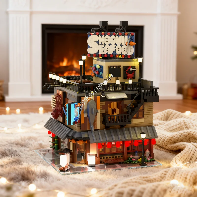 

2765 шт. MOC Shogun, морепродукты, ресторан, создатель модели здания, рождественские подарки, блоки, архитектура, сборные игрушки, идея «сделай сам», кирпич