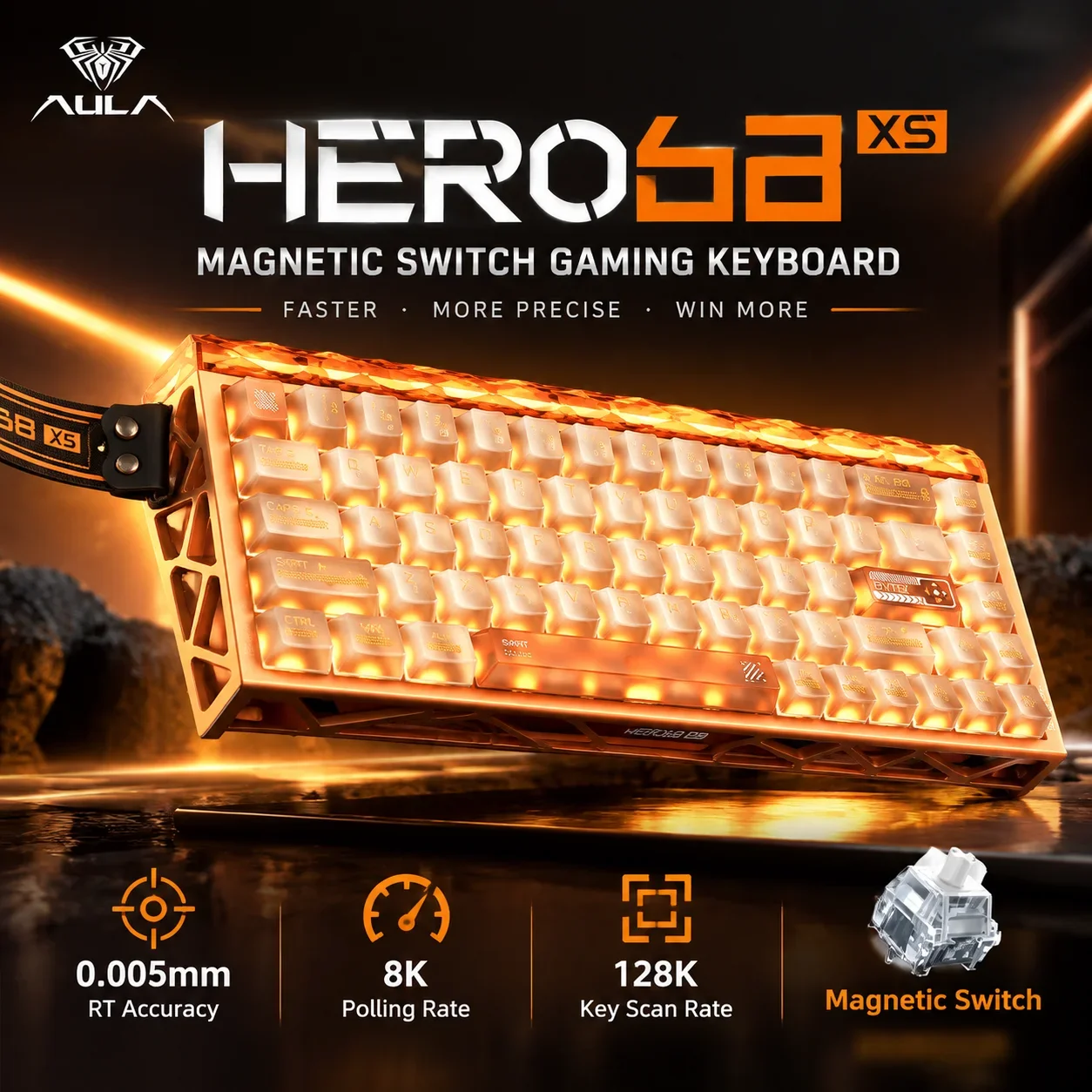 AULA HERO 68XS Gaming Keyboard Magnetic Switch Mechanical Keyboard Rapid Trigger 8K Return Rate 128K Scan Rate RGB Backlit