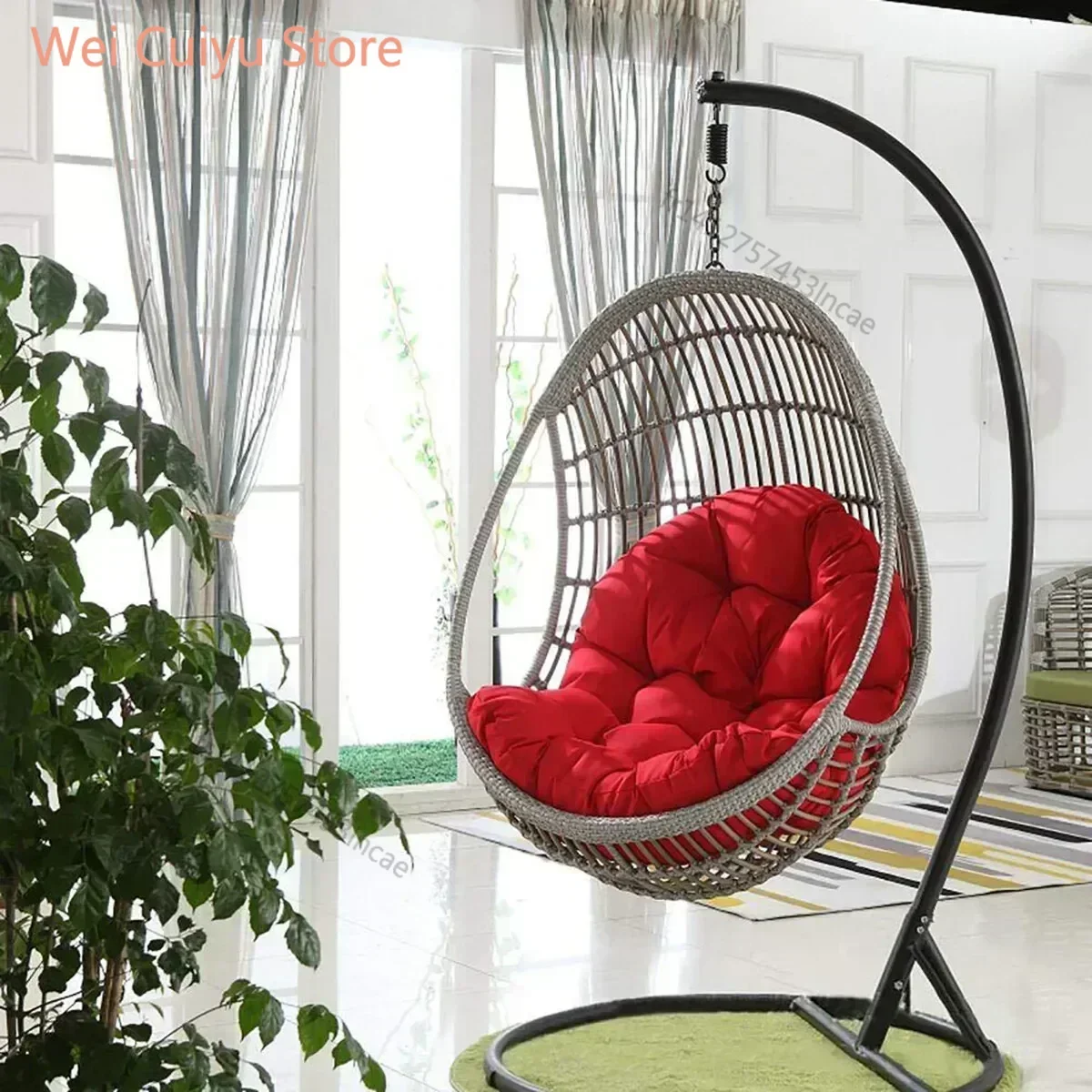 Fauteuil suspendu rond épais avec coussin et dossier, pour intérieur et extérieur, mobilier de patio