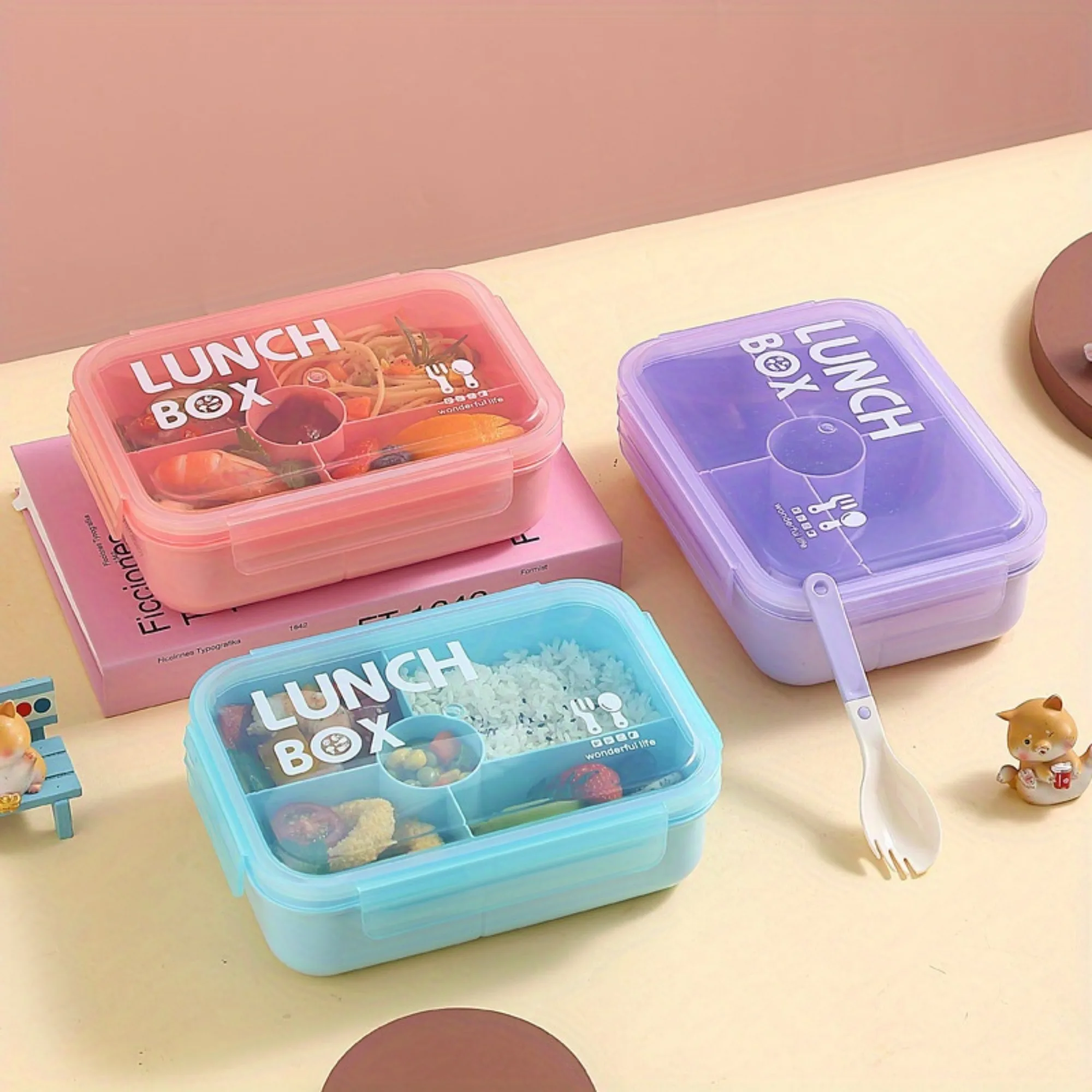 

A set of lunch boxes for students and office workers, microwave heated bento box, with cutlery, for picnics, camping, household