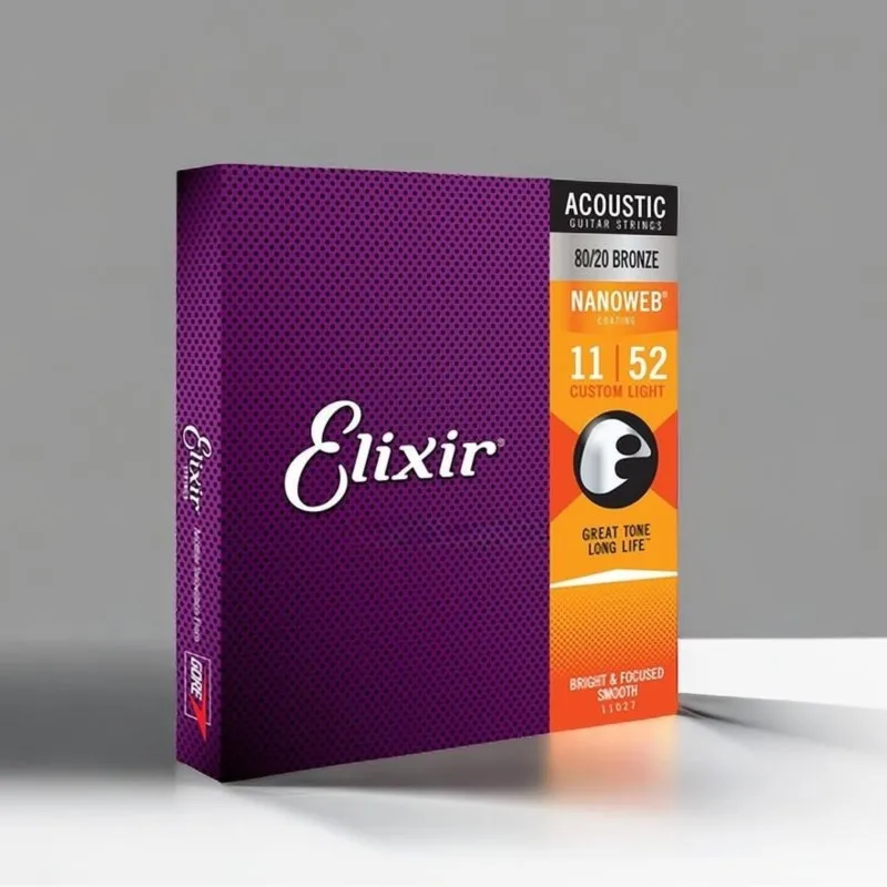 Elixir Nanoweb 11027 Coating 80/20 Bronze Acoustic Guitar Strings Custom Light 011-052 Guitar Accessories