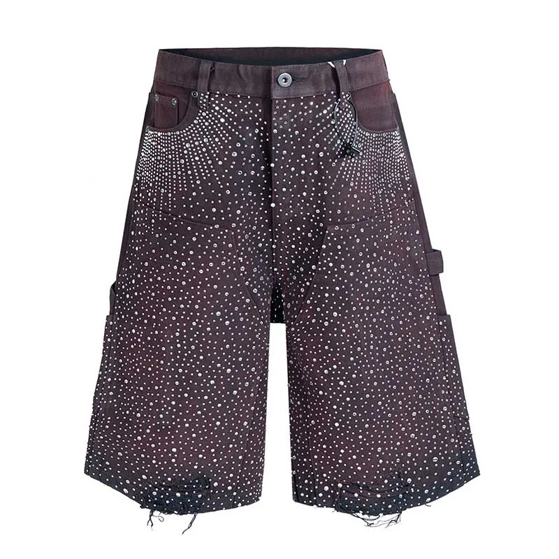 

Джинсовые шорты Diamond Rivet Vintage в стиле хип-хоп, свободного кроя, с эффектом потертости, для мужчин.