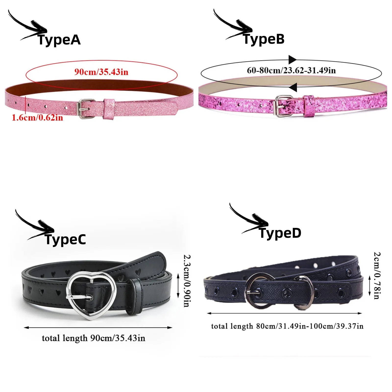 Children Belt Boys Girls Pu Leather Adjustable Belts Kids Love Heart Eyelet Waist Belt Square Buckle Belts Colorful Waistband