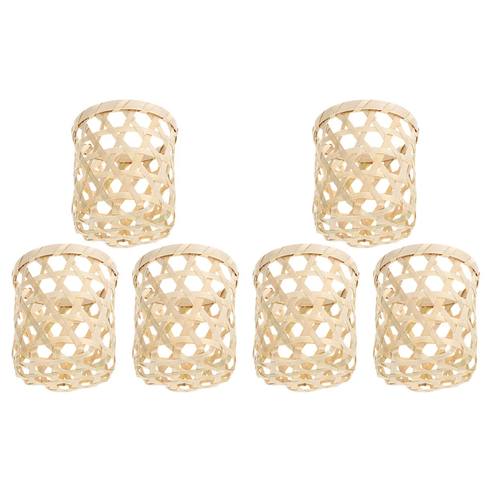 

6 Pcs Multifunctional Flower Basket Holder Lanterns Table Decor Bracket Candlestick Tealight Bamboo Woven