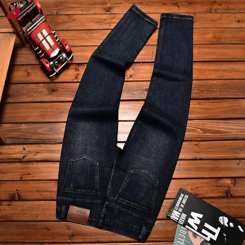 High-end Trendy Men's Jeans Fashion Stretch Casual Loose Straight Leg Autumn Winter Versatile Long Pants