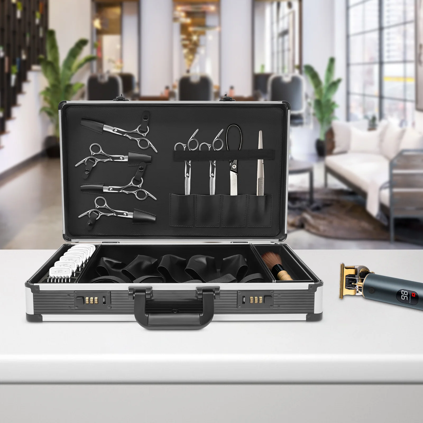 

Hairdressing Toolbox Striped Black and White, , High-quality, Decoration, Suitable for Barber Competitions