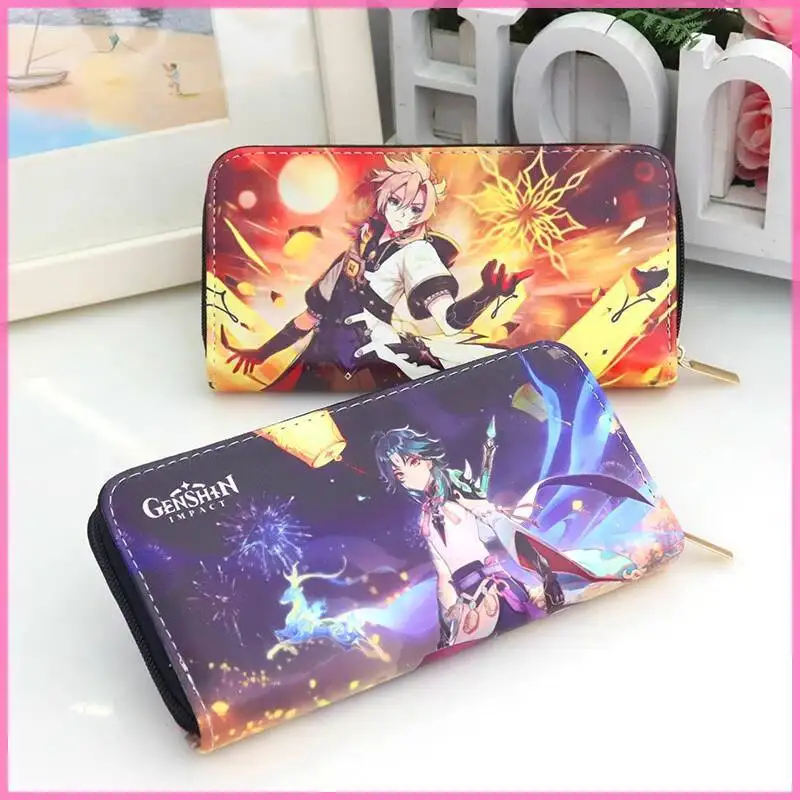 Anime Peripheral Genshin Boys Girls Long Zipper Large Capacity Cartoon Children Wallet Ani