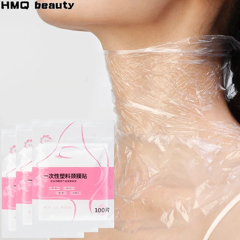 100-500 قطعة ملصقات المتاح ورقة الوجه الجمال أدوات العناية بالبشرة أطقم البلاستيك فيلم الرقبة أقنعة التفاف شفافة DIY بها بنفسك قناع الرقبة #1