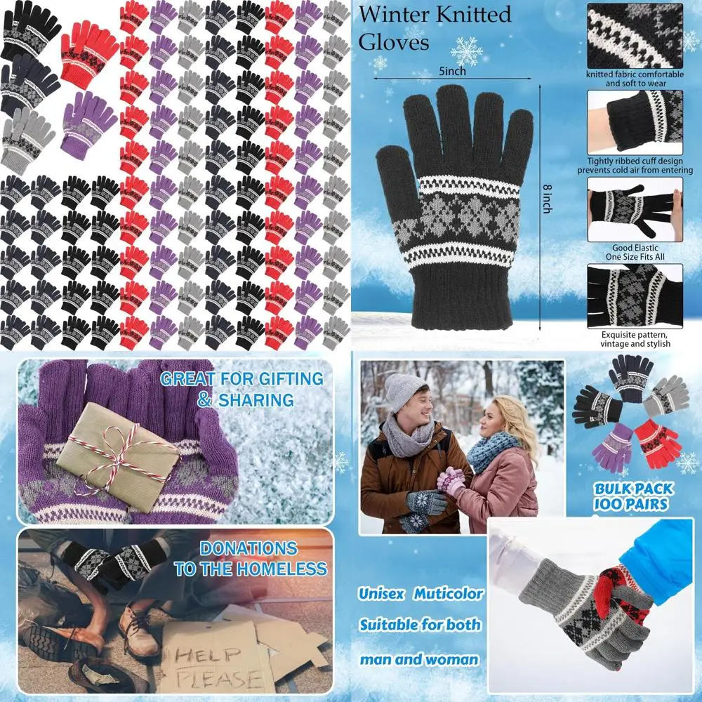 

Bulk Unisex Knitted Warm Gloves for Winter - Ideal for Men, Women, and Homeless; Perfect Christmas Gift