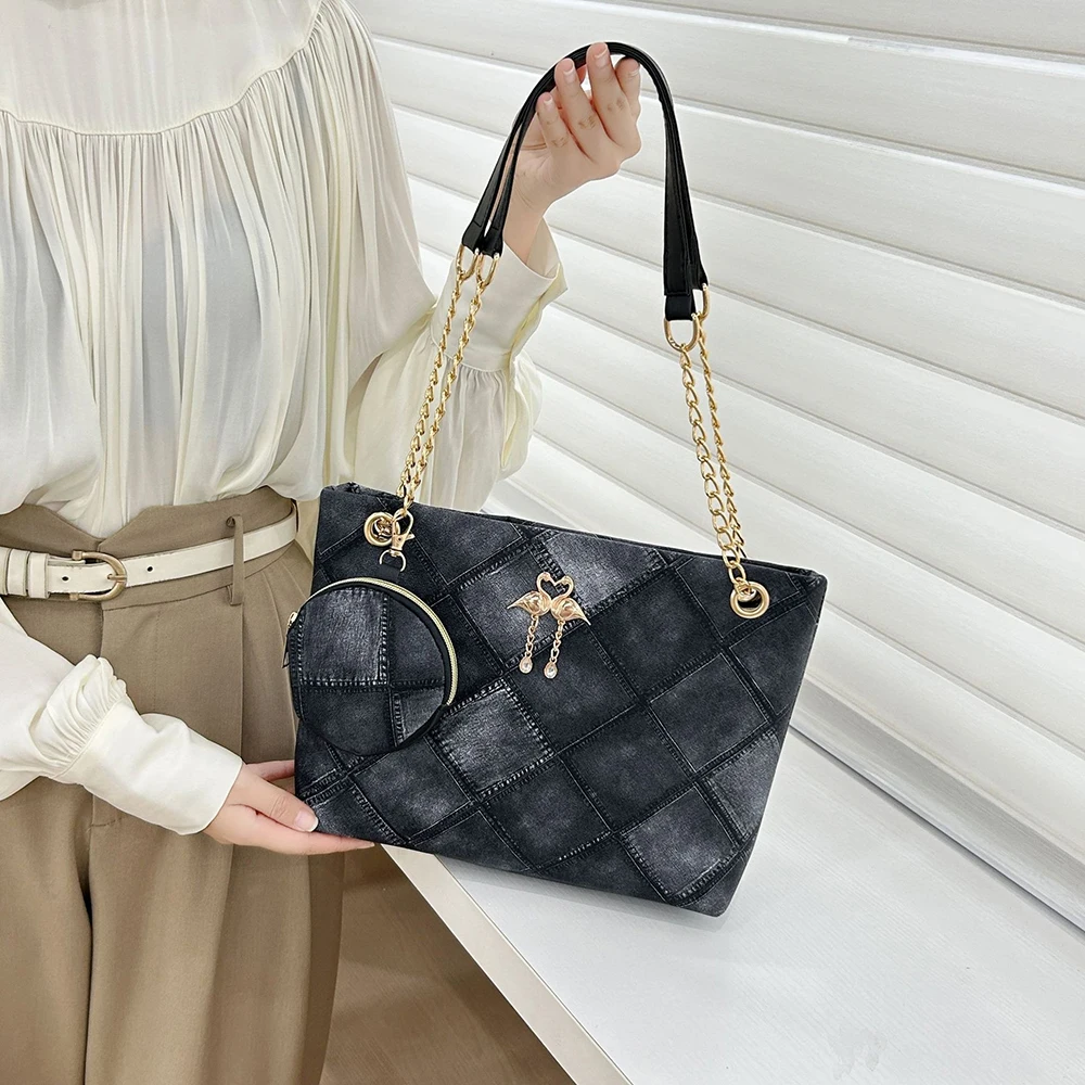 

Premium Korean Two-Piece Handbag Set - Diamond Grid Quilted Embroidered Shoulder Bag, High Texture Women's Armpit Purse