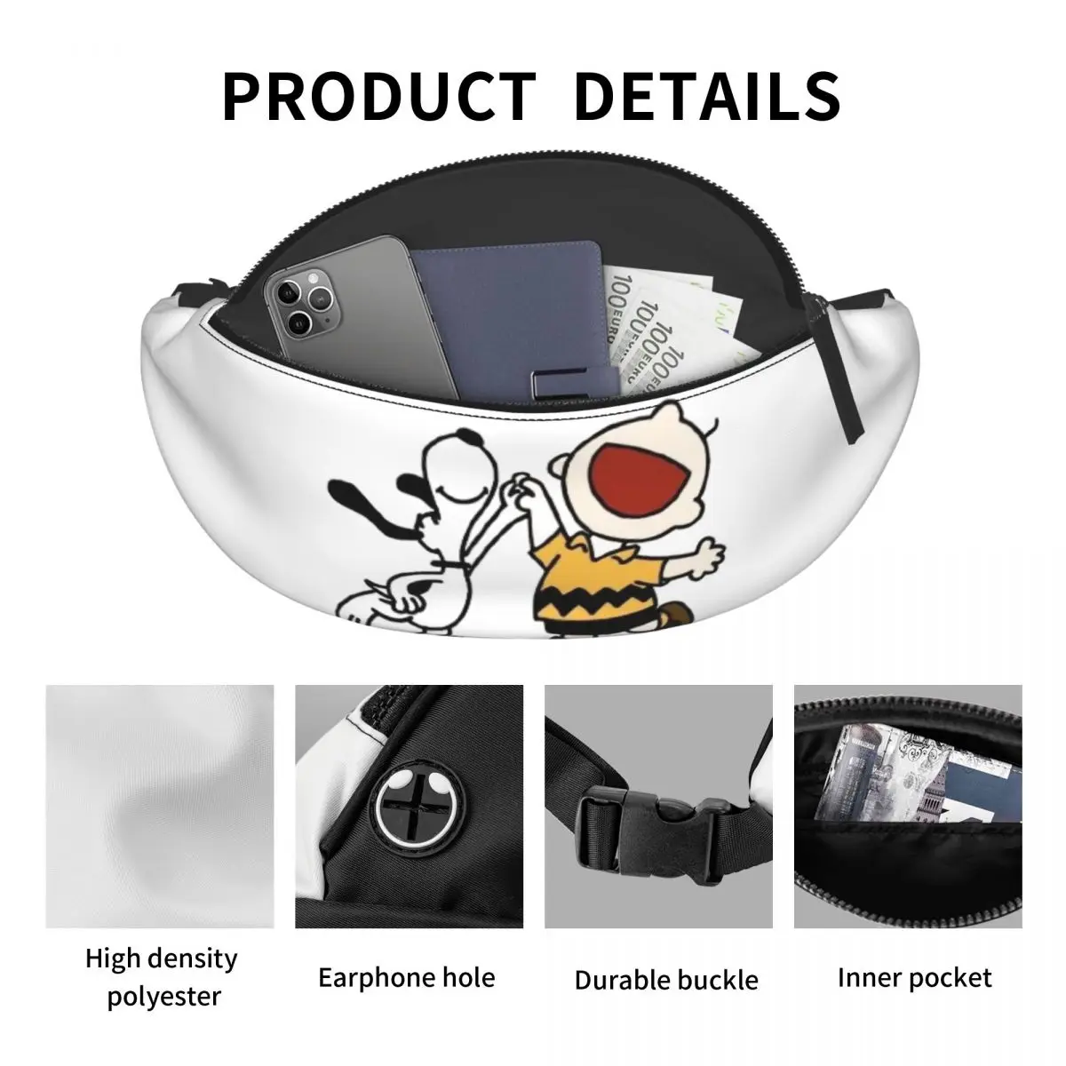 Custom Happy S-Snoopys Fanny Pack for Men Women Cool Crossbody Waist Bag Cycling Camping Phone Money Pouch