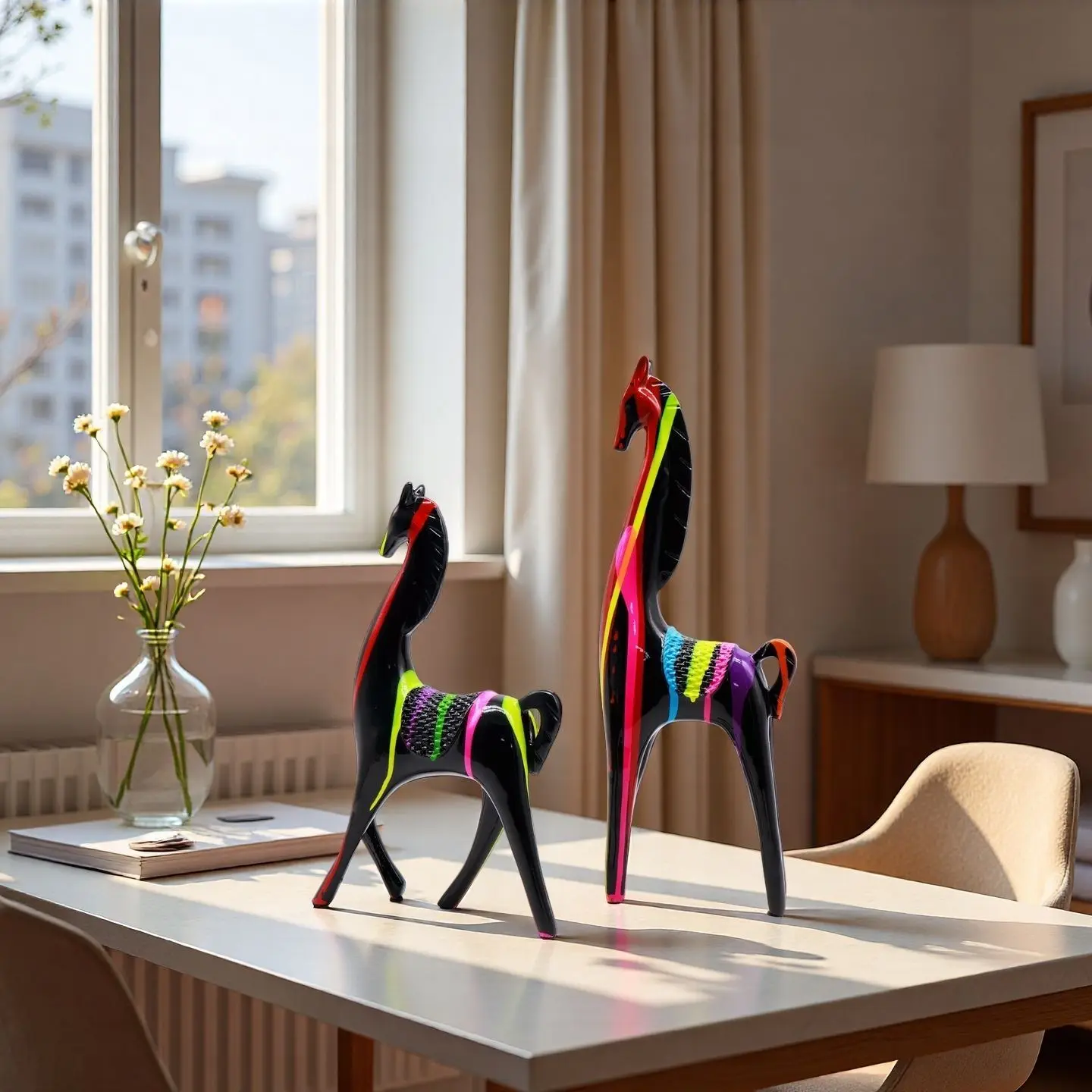Abstract Horse Ornament with Artistic Contrast Color, Niche High-end Simple Decor for Living Room Desktop