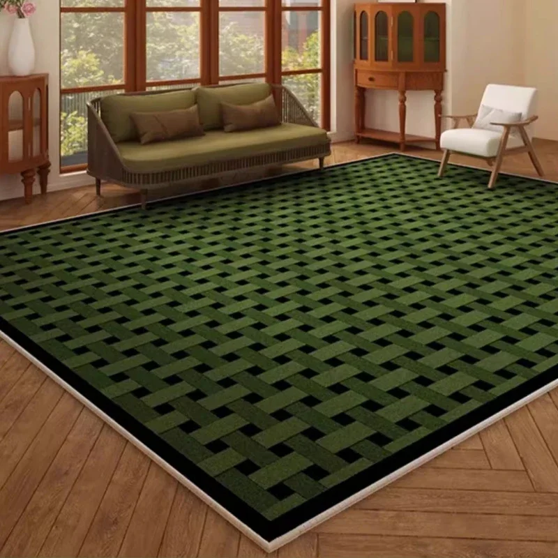

Geometric Artists Lines Living Room Carpets Luxury Green Plaid Carpet Comfortable Easy Clean Bedroom Rugs Washable Easy Care Rug