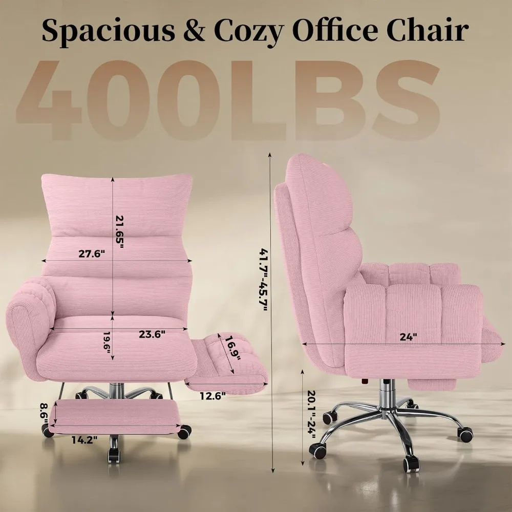 Cross Legged Office Chair with Flip-Up Armrests Footrest Wide Seat Pink Ergonomic Desk Chair