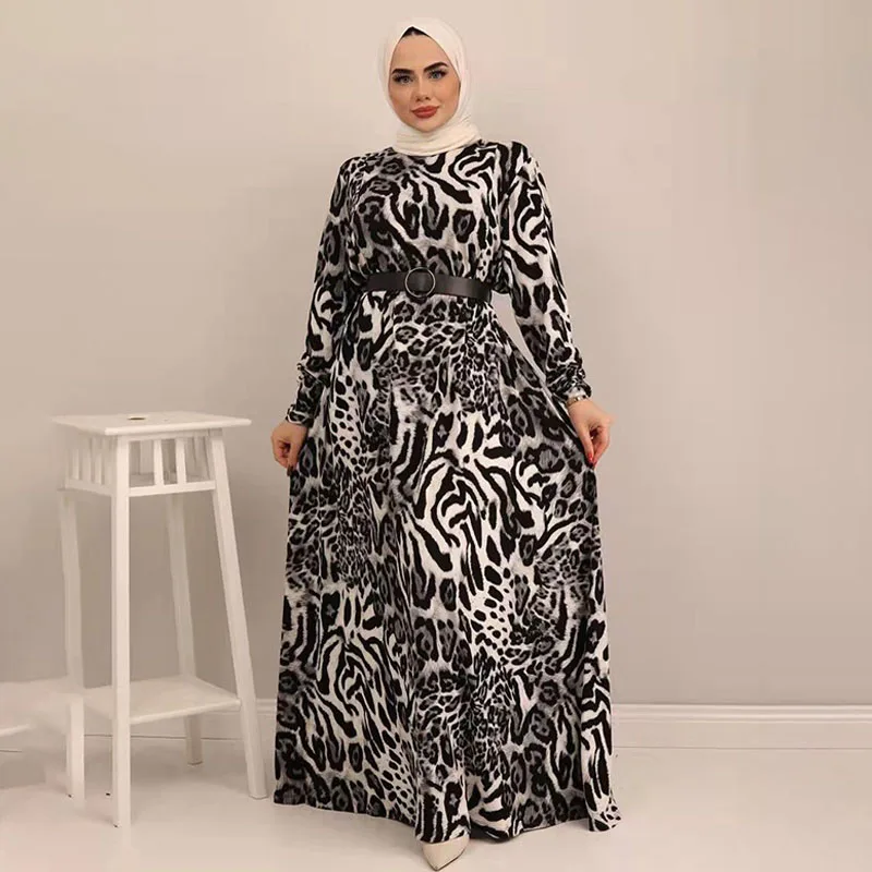 Muslim Modest Abaya Leopard Print Dress Abayas For Women African Dresses Turkey Dresses Arabic Kaftan Dubai Kaftans Islamic