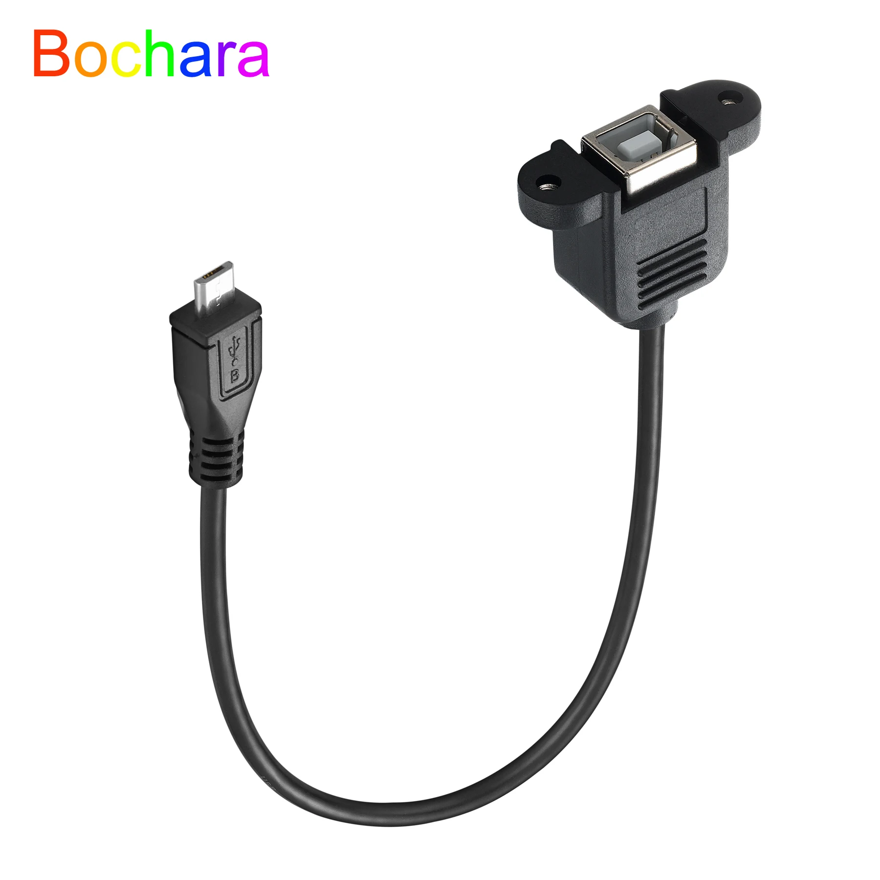 Bochara 30cm Micro USB 2.0 Male to Type B Female Printer Extension Cable With Panel Mount Screw Hole Foil+Braided Shielded