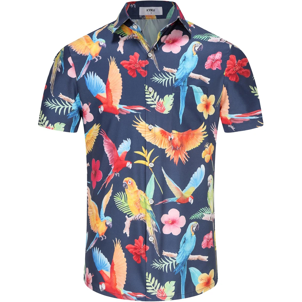 

KYKU Men's Casual Button-Down Shirts Hawaiian Shirt Short Sleeve Beach Clothes with Pockets