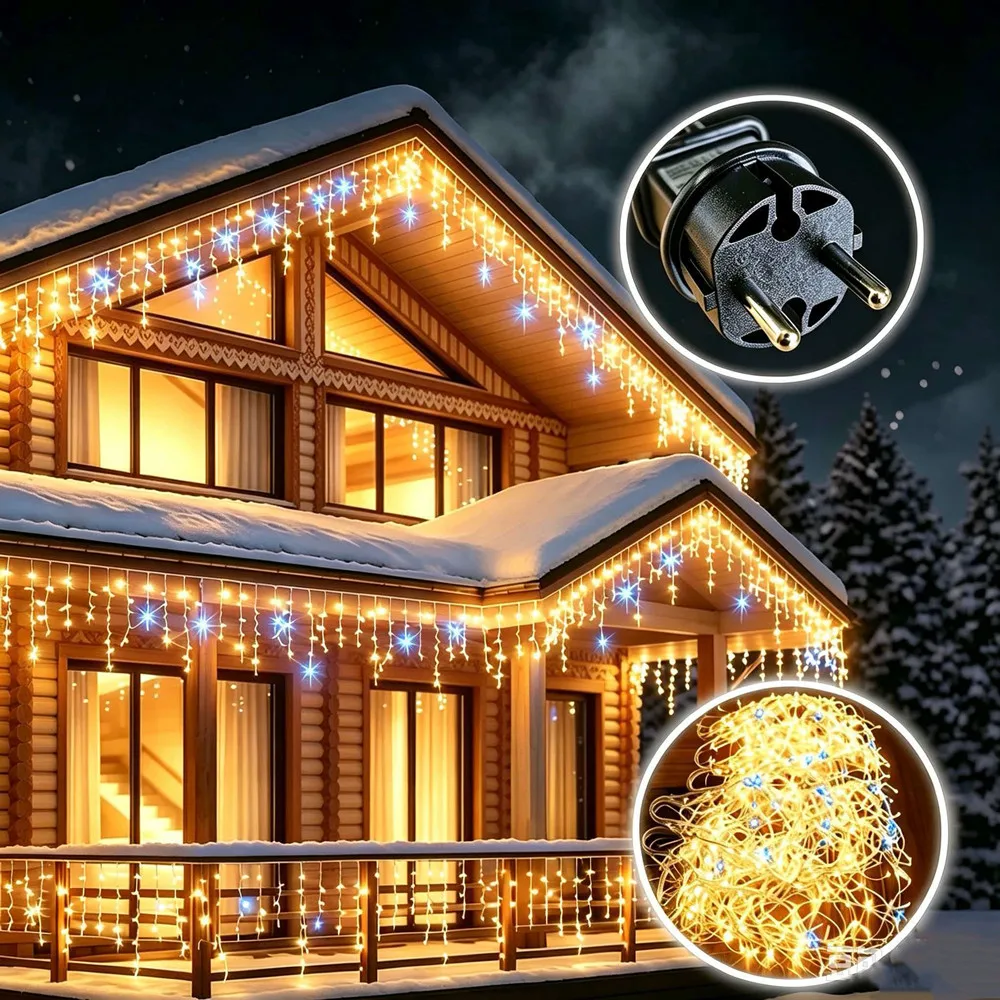 Christmas Decorations 2026 Festoon Led Fairy Lights Starry Style Outdoor(Warm White+Cool White Strobe) 28M(W)*0.4/0.5/0.6M(H)