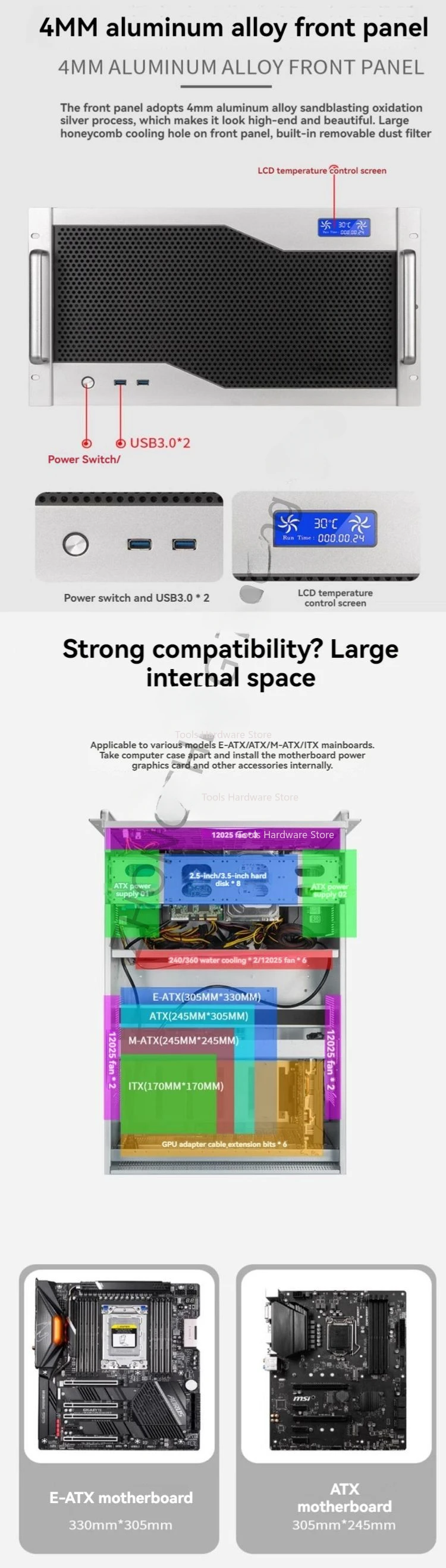 6U chassis Multiple graphics card EATX Dual motherboard ATX Power Supply 12 Expansion slot 360 Water-cooled AI AI server