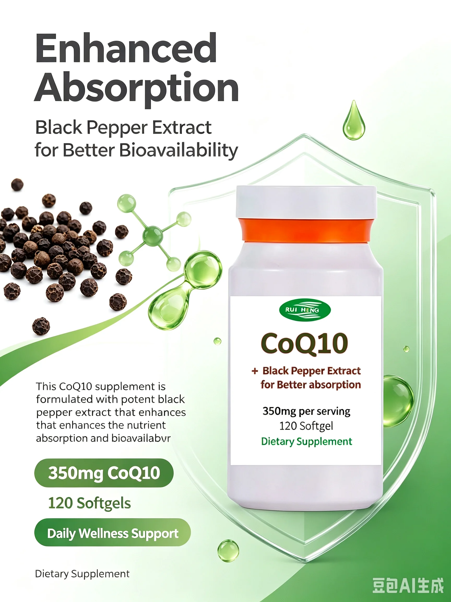 High Absorption Coenzyme Q10 + Black Pepper - Antioxidant + Cellular Energy - Vegan, Non-GMO, Gluten-Free 120Counts