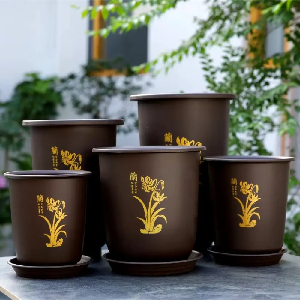 New With Tray Flower Pot Plastic Breathable Flowerpot Imitation Ceramic Porcelain-like Decorative Pots