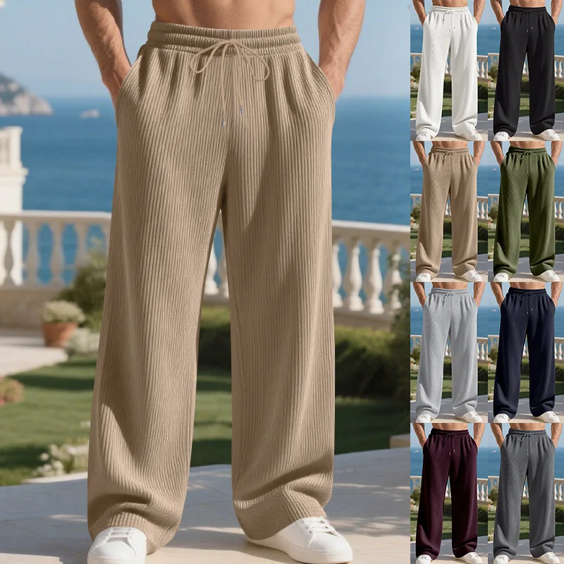 

Autumn Winter Heavyweight Loose Men's Pants Casual Ribbed Jacquard Texture Straight Simple Suitable for Daily Wear Men's Pants