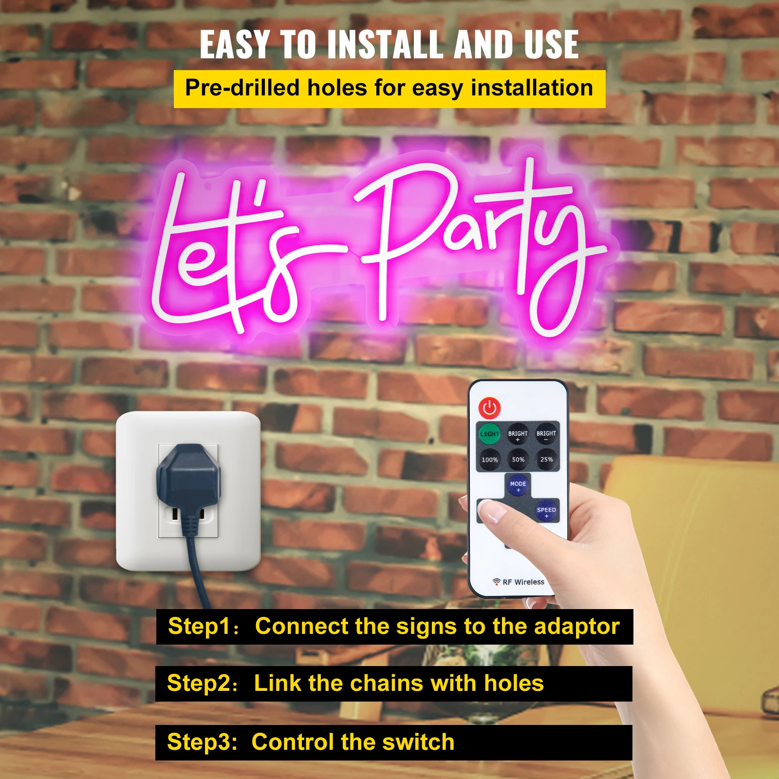 VEVOR Let's Party-letrero de neón LED flexible, decoración de pared acrílica transparente, cartel de neón, tablero de letras, Fondo de fiesta, regalo creativo