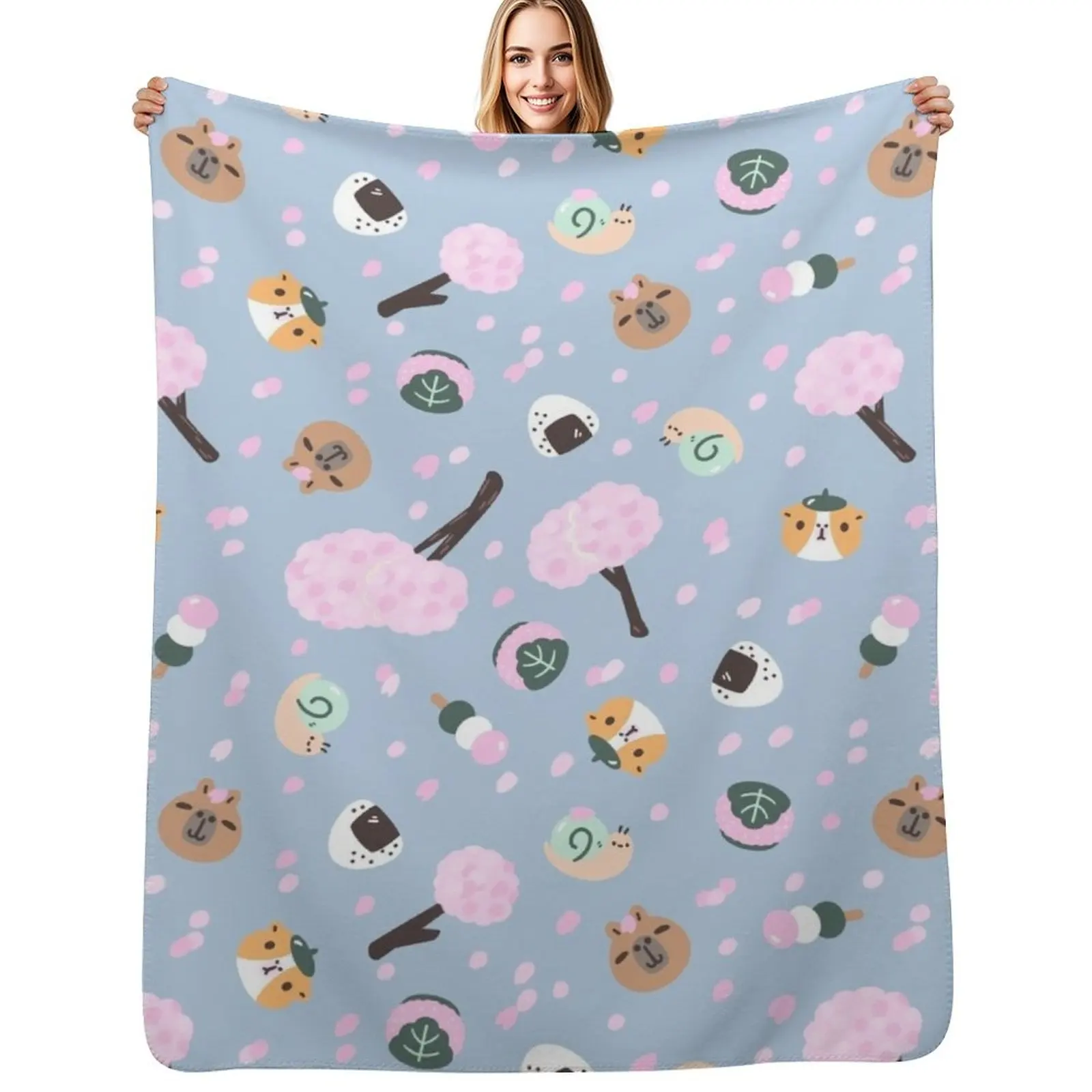 

Bubu and Moonch Sakura Season Pattern Throw Blanket cosplay anime Quilt Stuffeds Warm Blankets