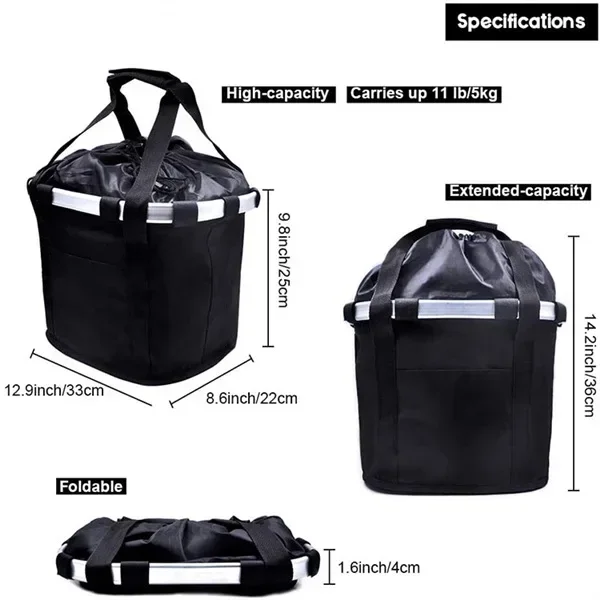 Bicycle Front Basket Bike Small Pet Dog Carry Pouch 2in1 Detachable MTB Cycling Handlebar Tube Hanging Fold Baggage Bag