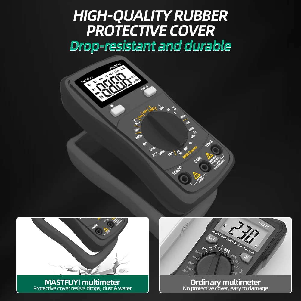 MASTFUYI Smart Anti-Burn True RMS Digital Multimeter AC/DC Voltage Current Resistance Capacitance Test Electrician Repair tools