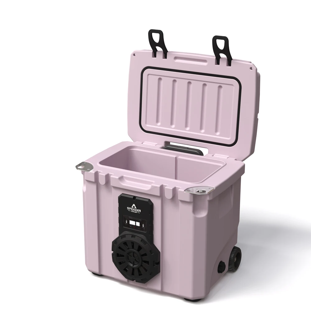 35L Outdoor Insulated Waterproof PE PU Wheels Cooler Portable Ice Chest with Speakers for 5 Days Wine Food Storage Camping