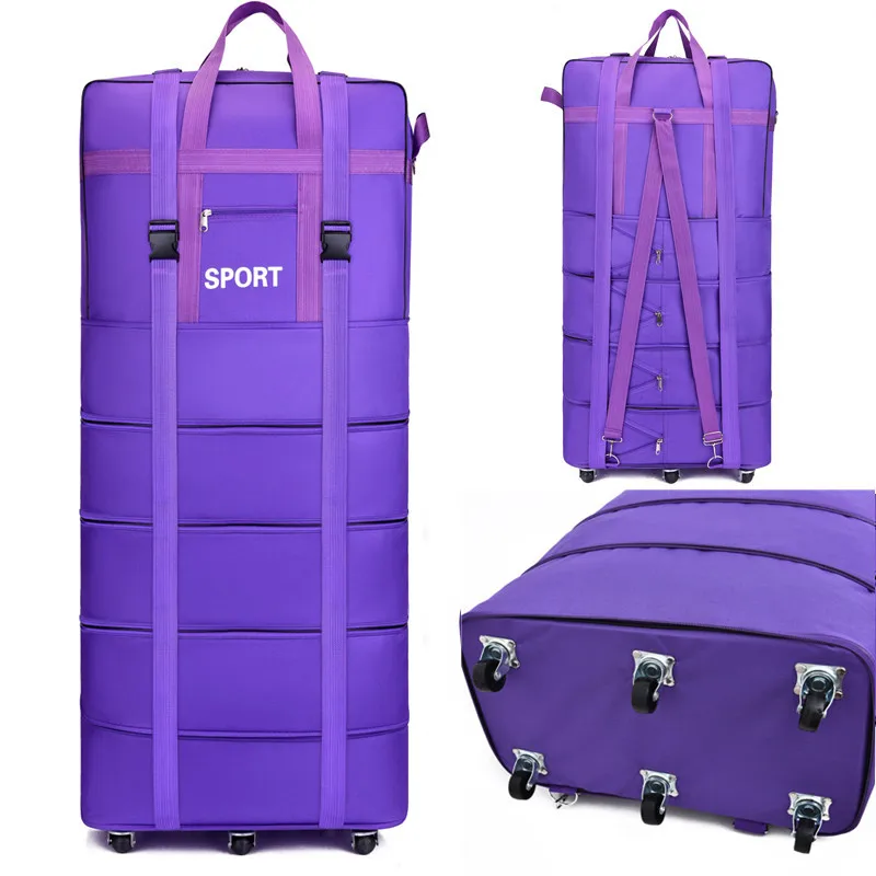 Saco de viagem portátil rolando bagagem grande capacidade verificada saco de rolo extensível mochila em movimento bagagem oxford pano duffle saco