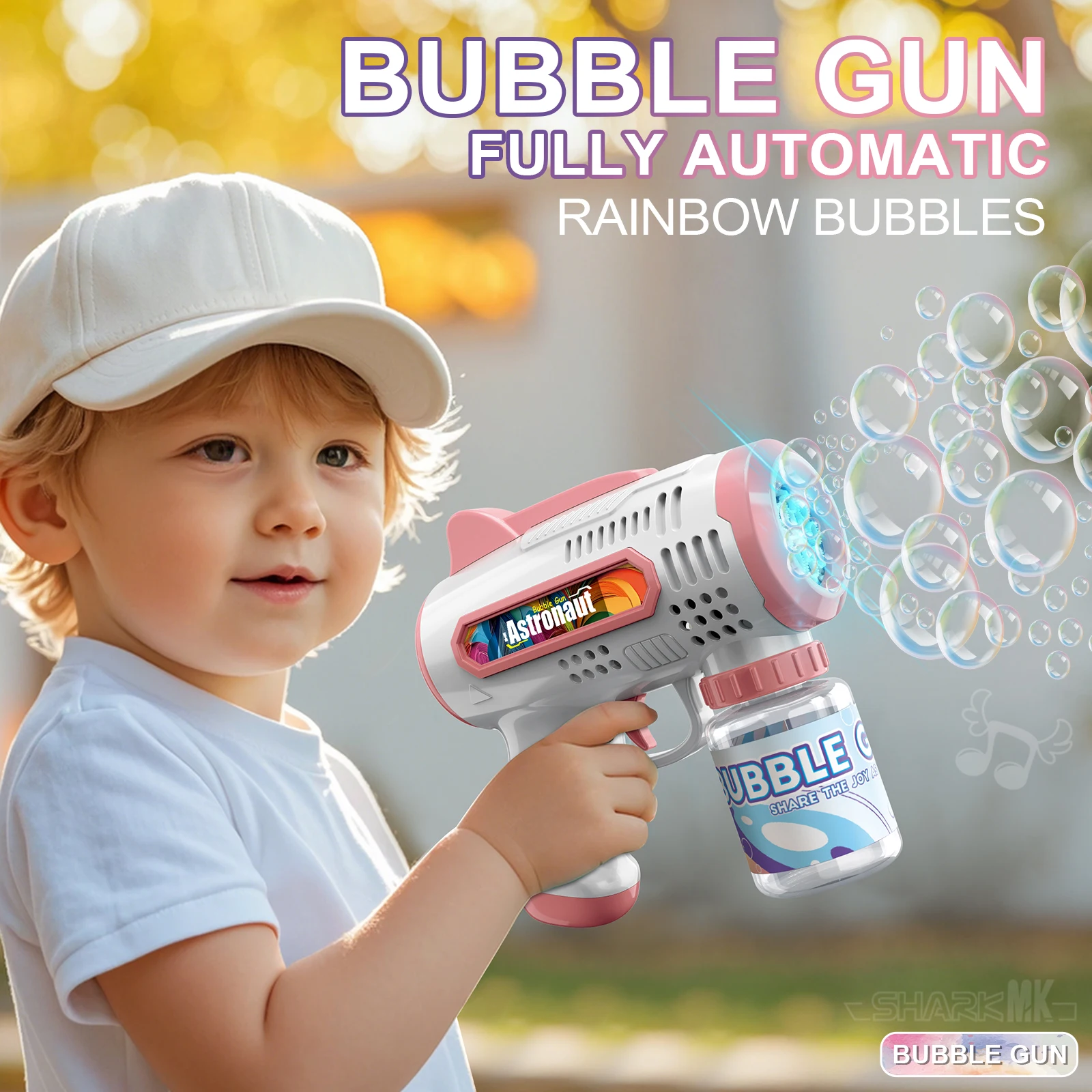 8 홀 휴대용 우주 비행사 버블 머신 자동 장난감 버블 건 야외 결혼식 이벤트 소품 생일 파티는 야외 와트를 선호합니다